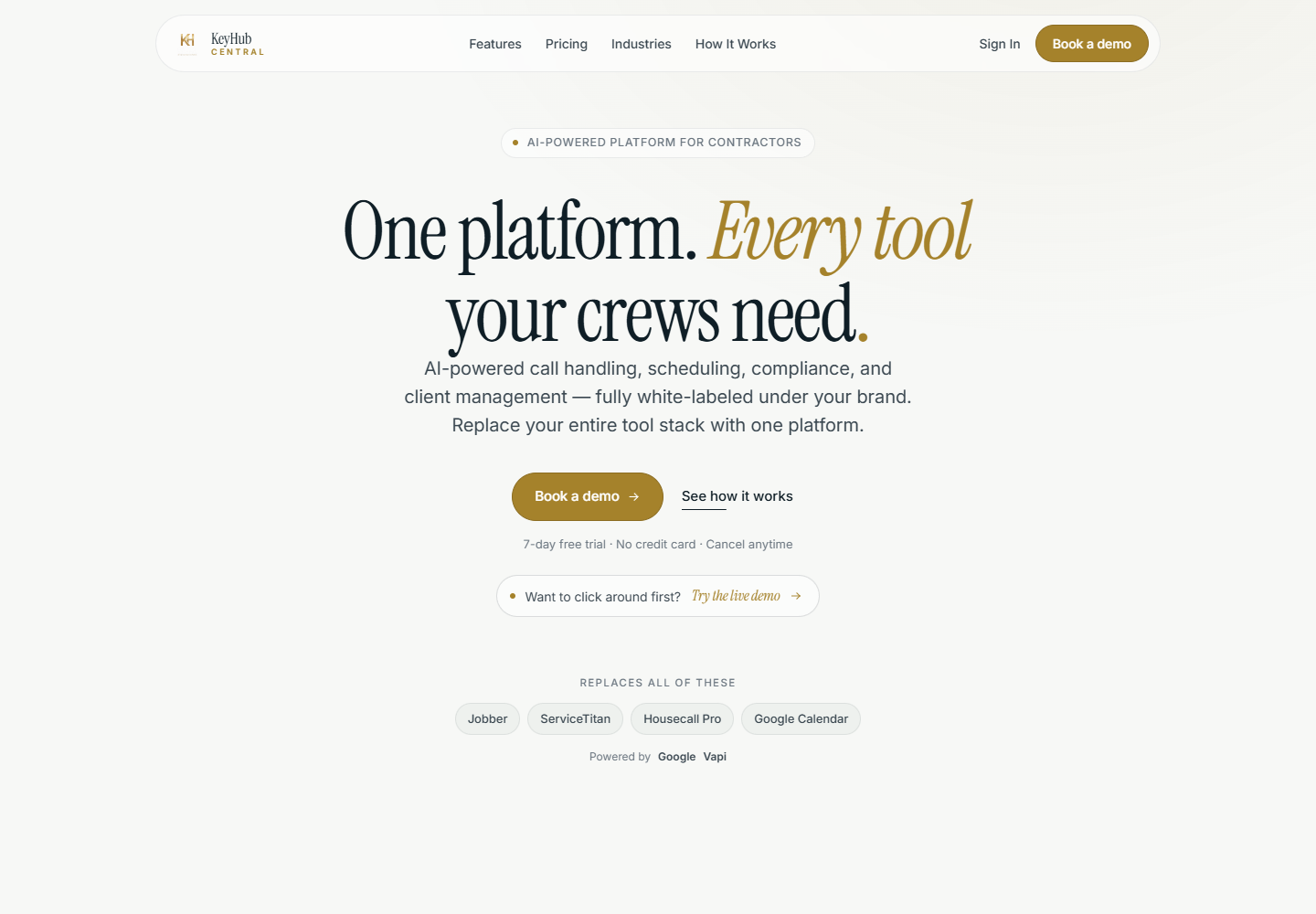 KeyHub Central website, an operations platform for contractors